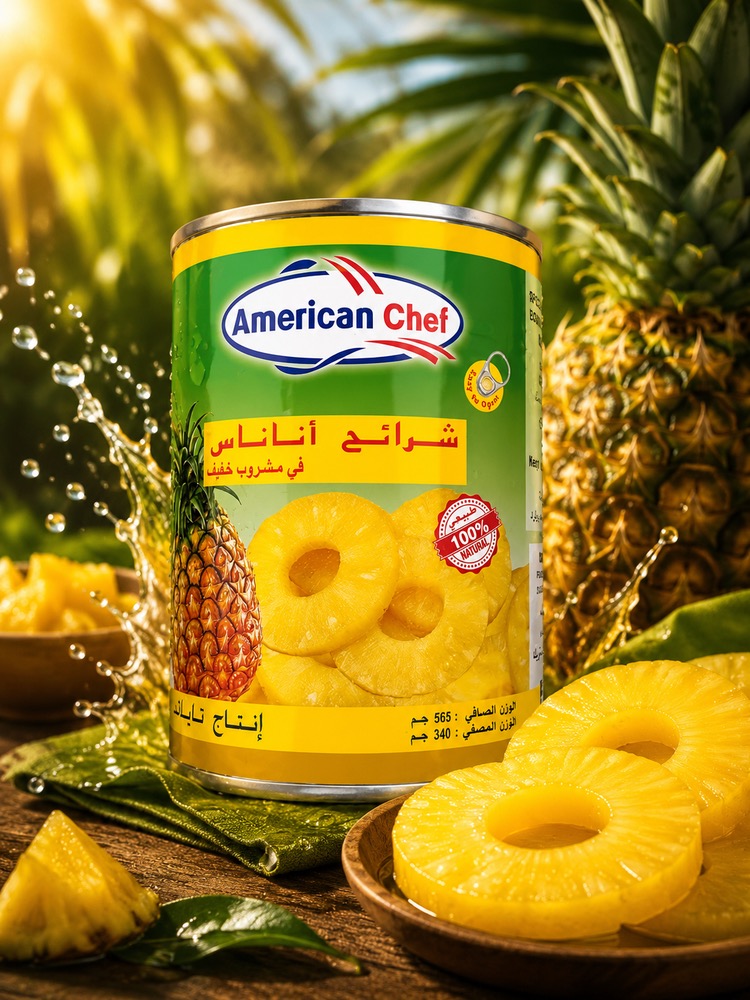کمپوت آناناس حلقه  امریکن شف وزن ۵۶۵ گرم