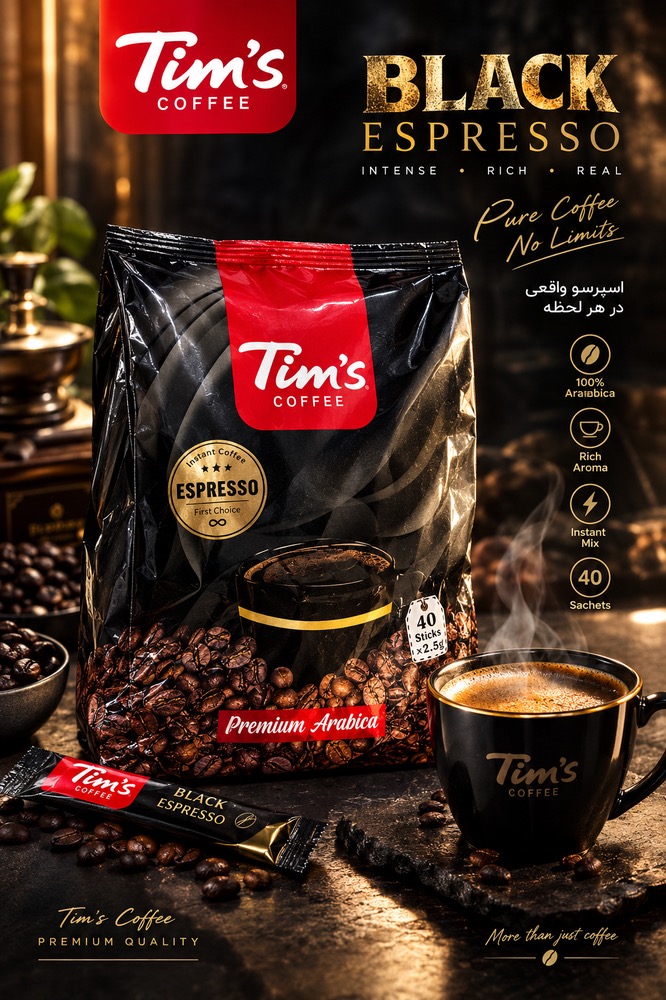 قهوه فوری تیمز بلک اسپرسو – 40 ساشه 2.5 گرمی